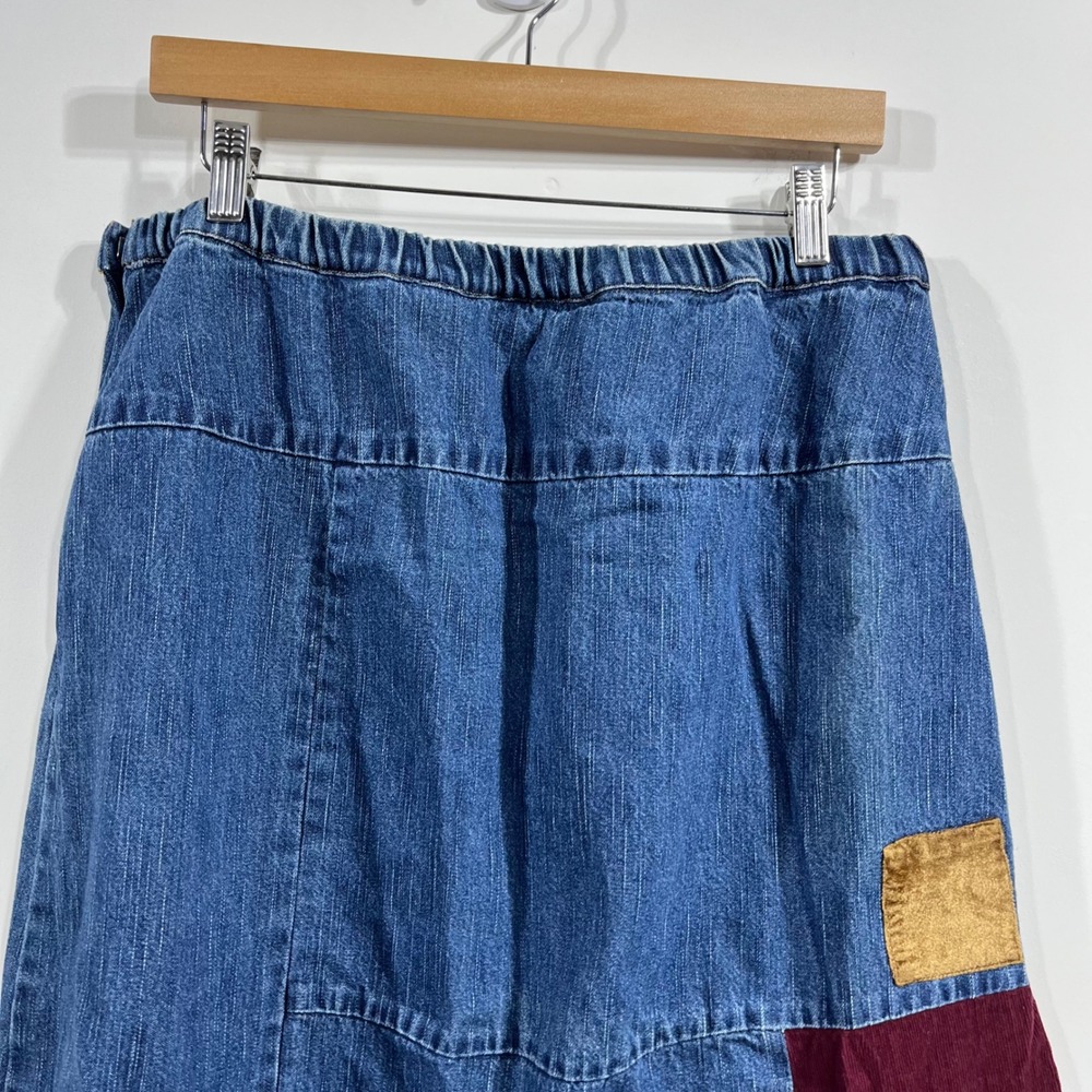 VTG August Max Boho Patchwork Denim Maxi Skirt Sz 3 Cottagecore Western Cowgirl - Picture 10 of 14